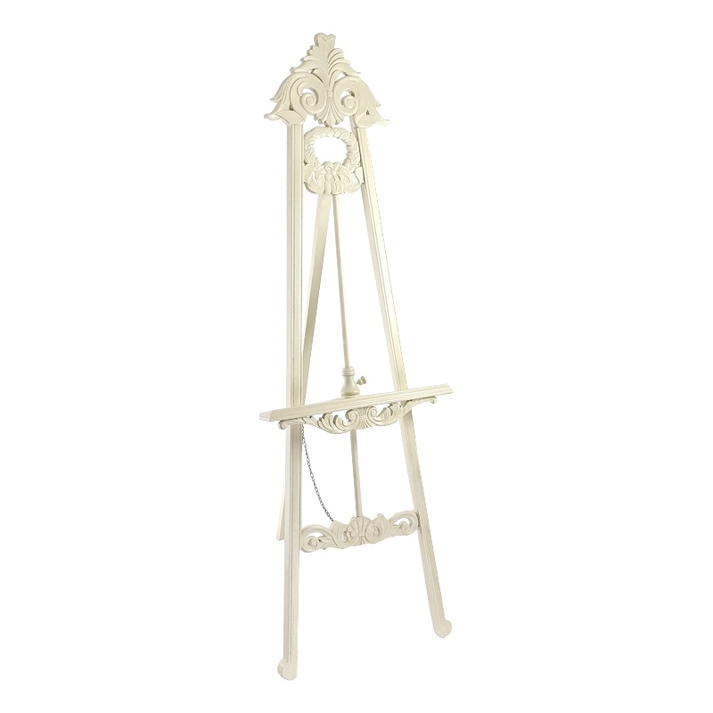 Benjara Wooden Hand Carved Tripod Easel with Back Leg Support- White