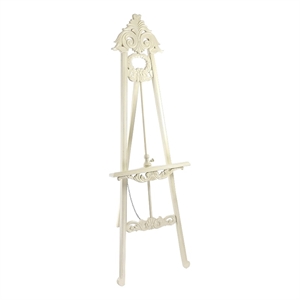 Benjara Wooden Hand Carved Tripod Easel with Back Leg Support- White
