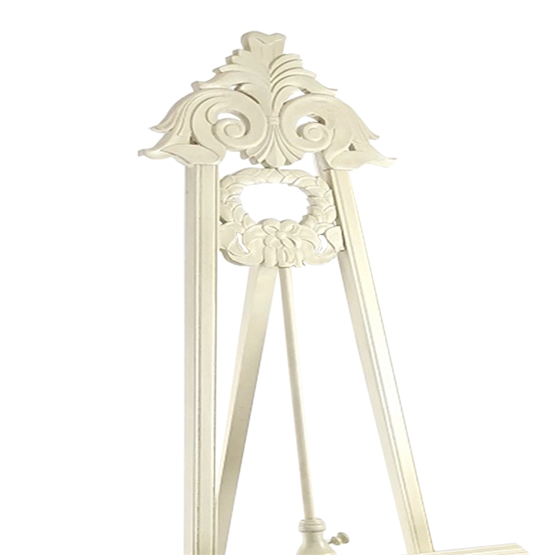 Benjara Wooden Hand Carved Tripod Easel with Back Leg Support- White