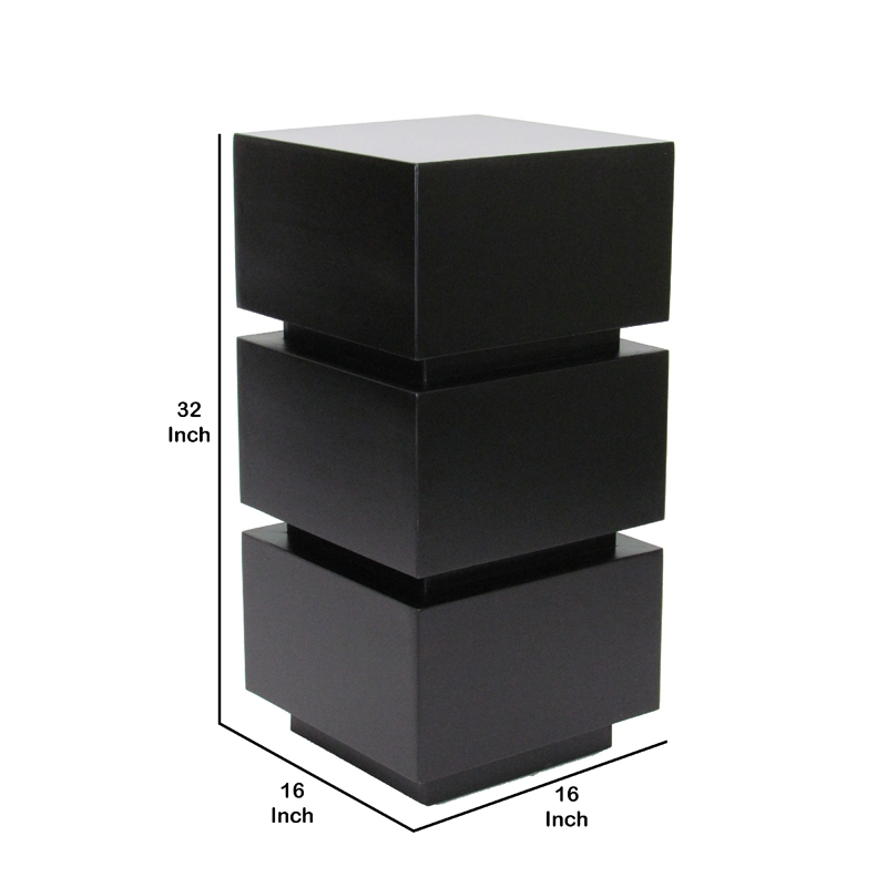Benjara Wooden Pedestal Stand in Stacked Cube Design- Antique Black