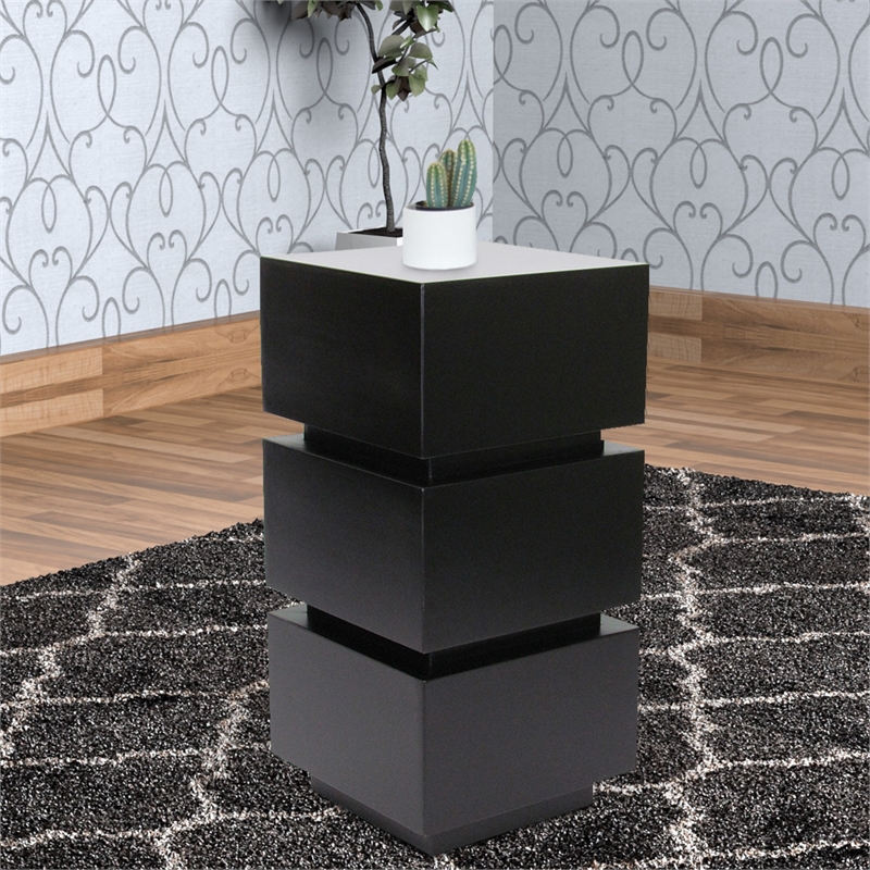 Benjara Wooden Pedestal Stand in Stacked Cube Design- Antique Black