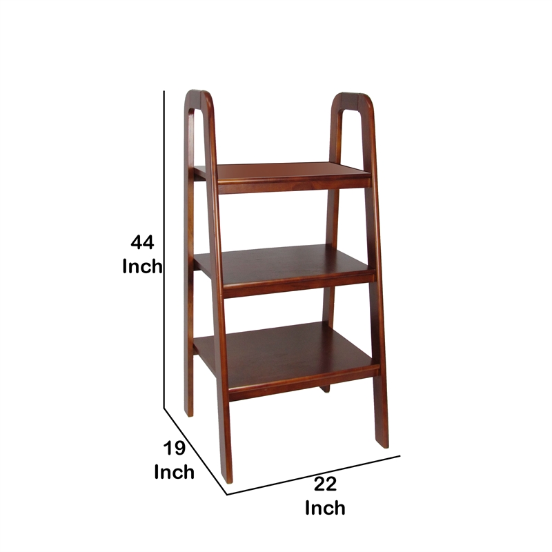 Benjara 3 Tier Wooden Storage Ladder Stand with Open Back and Sides- Brown