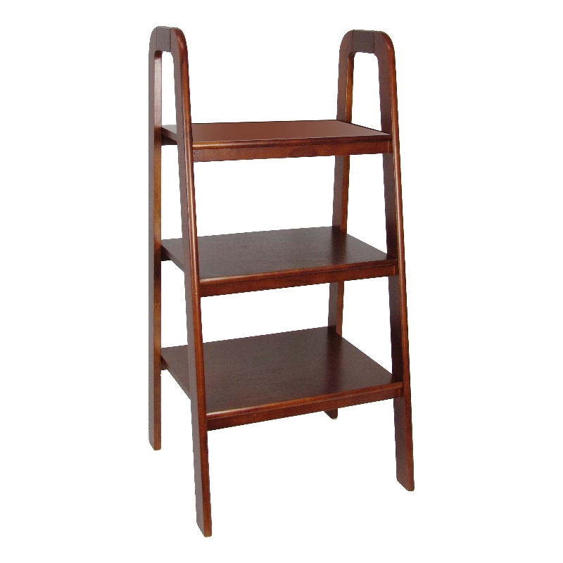 Benjara 3 Tier Wooden Storage Ladder Stand with Open Back and Sides- Brown