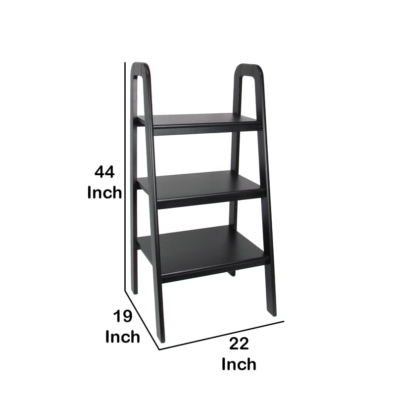 Benjara 3 Tier Wooden Storage Ladder Stand with Open Back and Sides- Black