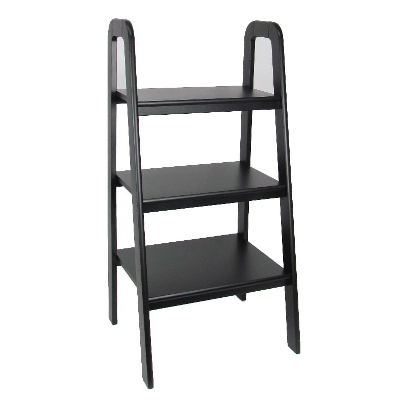 Benjara 3 Tier Wooden Storage Ladder Stand with Open Back and Sides- Black