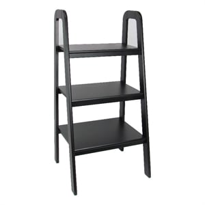 Benjara 3 Tier Wooden Storage Ladder Stand with Open Back and Sides- Black