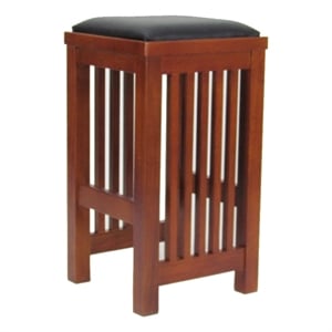 Benjara Faux Leather Upholstered Wooden Backless Barstool- Dark Brown