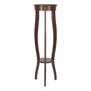 Benjara Round Pedestal Stand with Open Bottom Shelf and Flared Legs- Brown