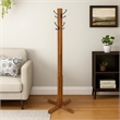 Benjara Wooden Coat Stand with X Frame Base and Metal Hooks- Oak Brown