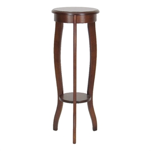 Benjara 31.5&quot Round Pedestal Stand with Open Bottom Shelf & Flared Legs-Brown