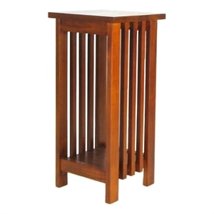 Benjara 25&quot Wooden Flower Stand with Slatted Sides and Bottom Shelf- Brown