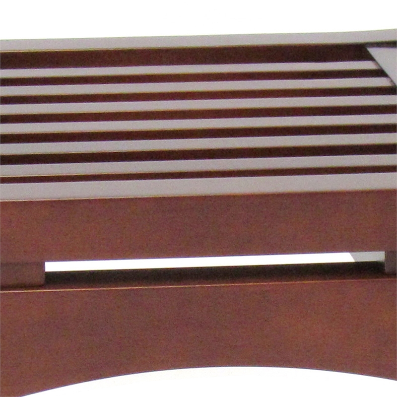 Benjara Curved Design Mission Style Stool with Slatted Seating- Brown