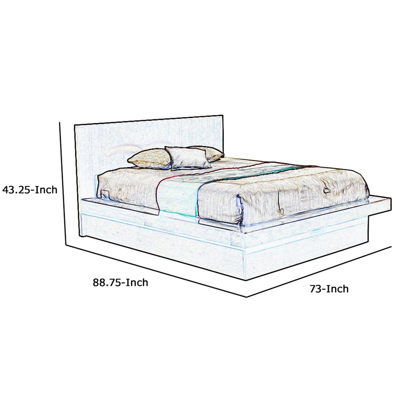 Benjara Contemporary Style Platform Queen King Size Bed with Rail Seating- Brown