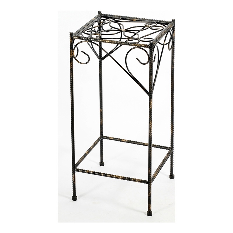 Benjara Scrolled Metal Frame Plant Stand with Square Top- Large- Black