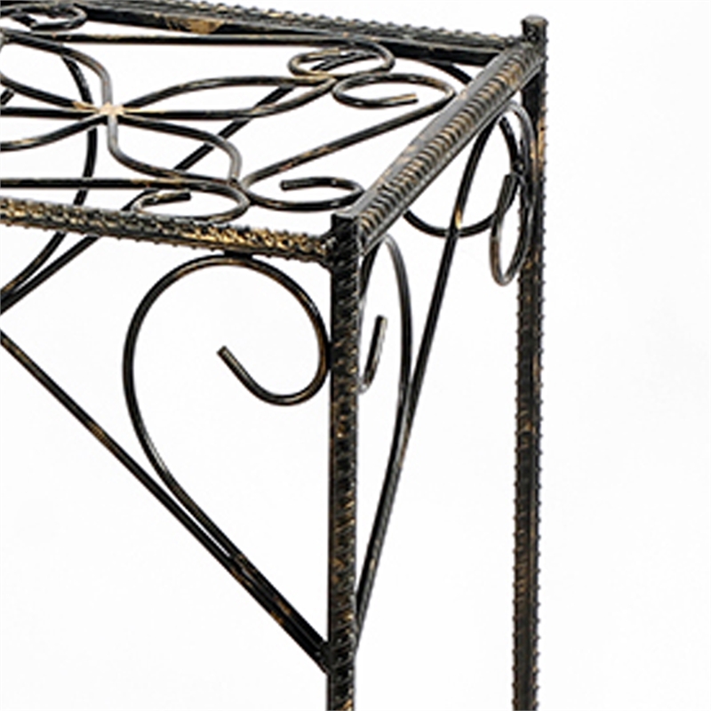 Benjara Scrolled Metal Frame Plant Stand with Square Top- Large- Black