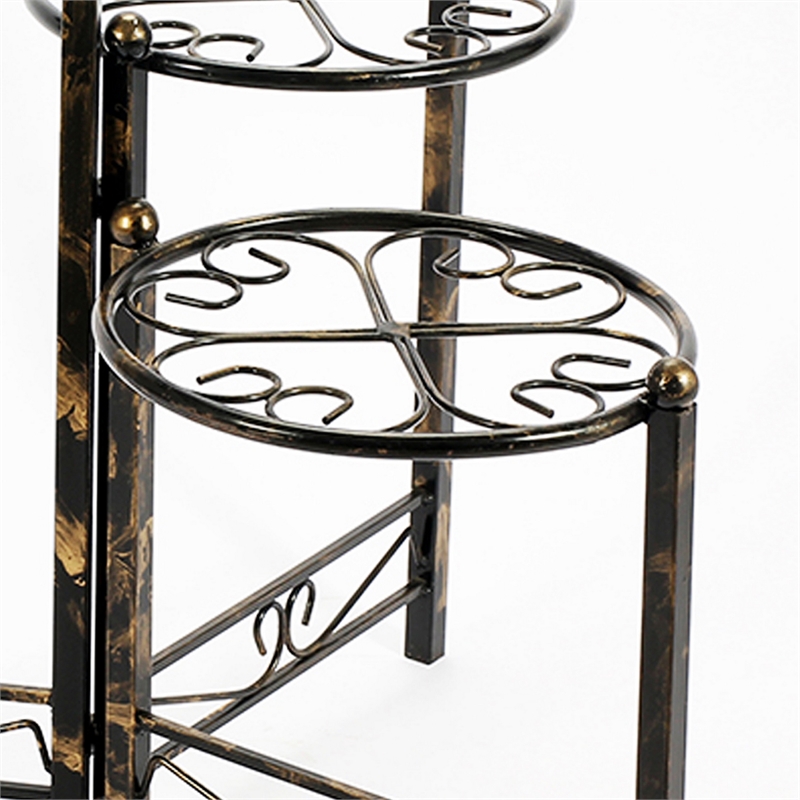 Benjara 3 Tier Heart Clover Design Round Top Metal Plant Stand- Black