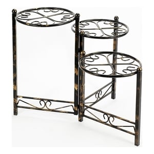 Benjara 3 Tier Heart Clover Design Round Top Metal Plant Stand- Black