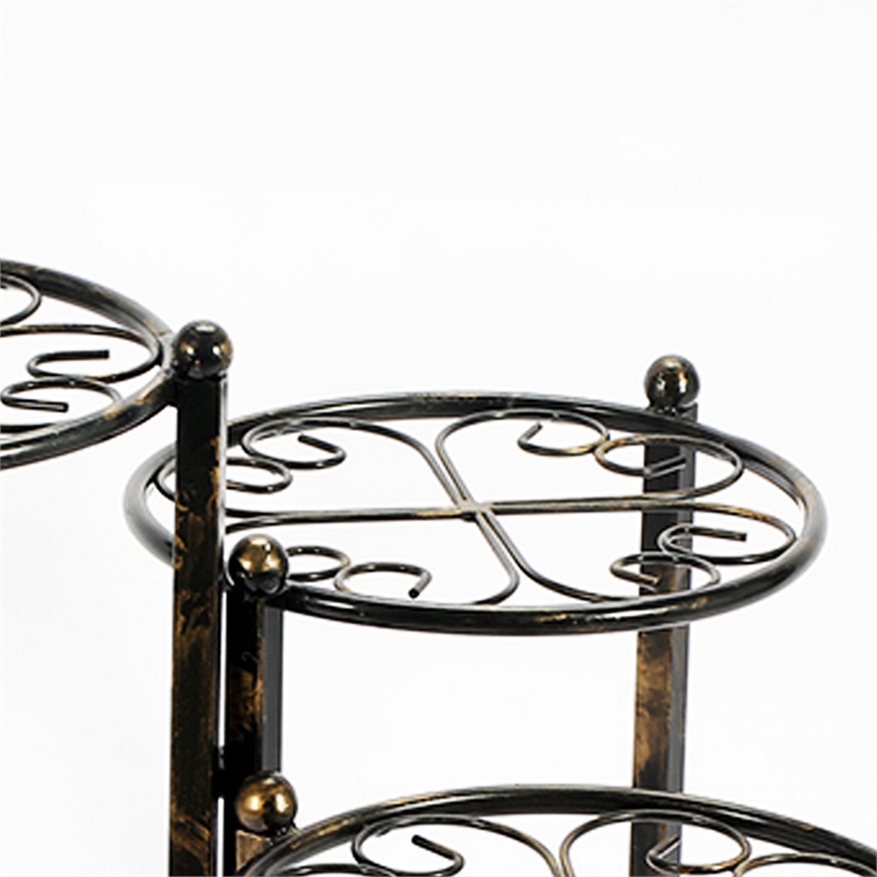 Benjara 3 Tier Heart Clover Design Round Top Metal Plant Stand- Black