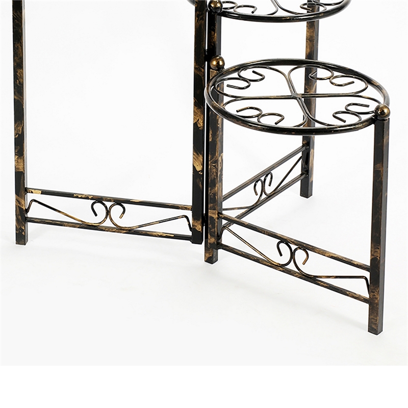 Benjara 3 Tier Heart Clover Design Round Top Metal Plant Stand- Black