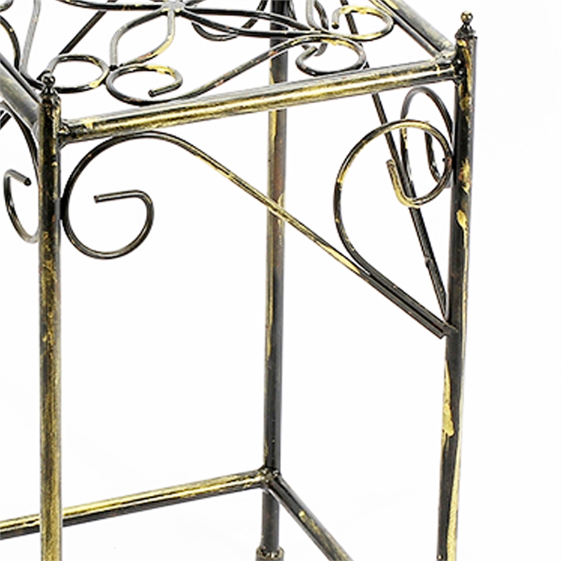 Benjara Lattice Cut Square Top Plant Stand with Tubular Legs- Medium- Black