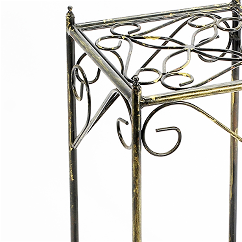 Benjara Lattice Cut Square Top Plant Stand with Tubular Legs- Medium- Black