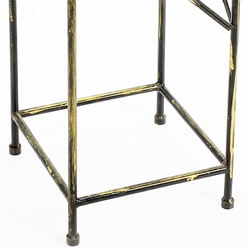 Benjara Lattice Cut Square Top Plant Stand with Tubular Legs- Medium- Black