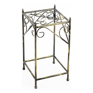 Benjara Lattice Cut Square Top Plant Stand with Tubular Legs- Medium- Black