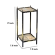 Benjara 2 Tier Square Stone Top Plant Stand with Metal Frame-Small-Black & Gray