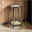 Benjara 2 Tier Square Stone Top Plant Stand with Metal Frame-Small-Black & Gray