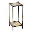 Benjara 2 Tier Square Stone Top Plant Stand with Metal Frame-Small-Black & Gray
