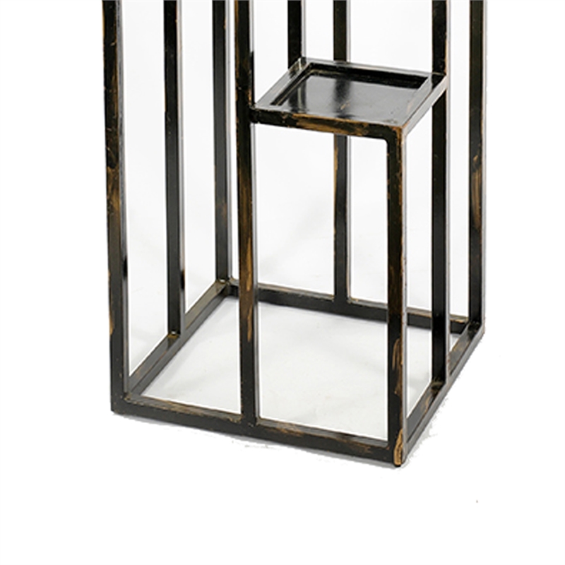 Benjara 4 Tier Cast Iron Frame Plant Stand with Tubular Legs- Black and Gold