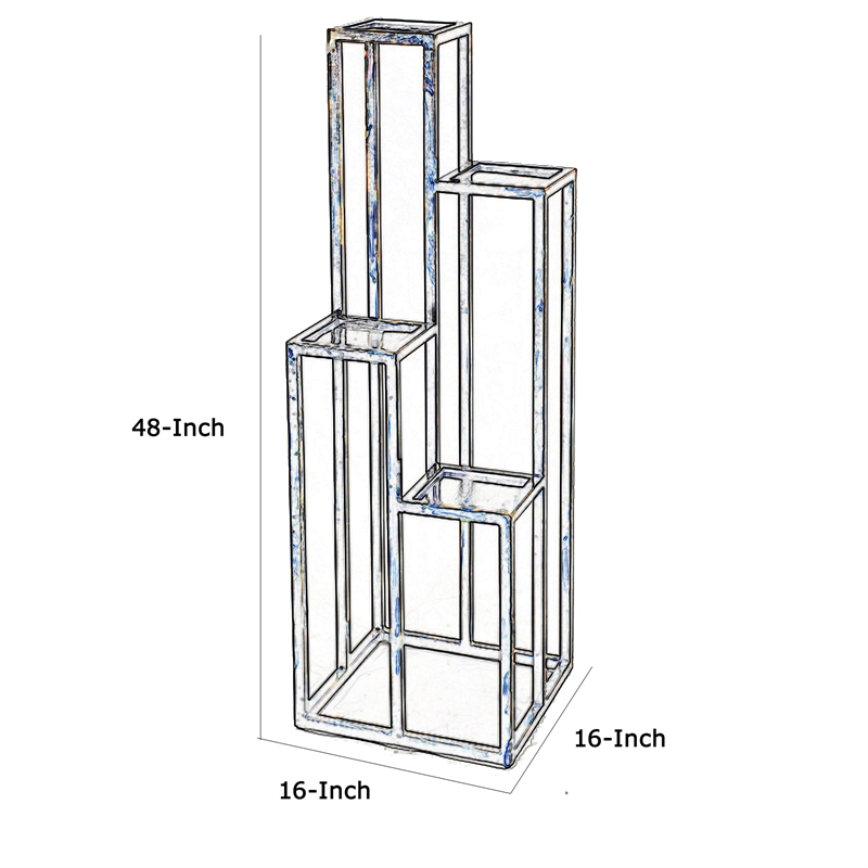 Benjara 4 Tier Cast Iron Frame Plant Stand with Tubular Legs- Black and Gold