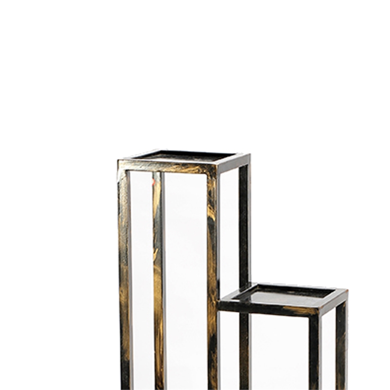 Benjara 4 Tier Cast Iron Frame Plant Stand with Tubular Legs- Black and Gold