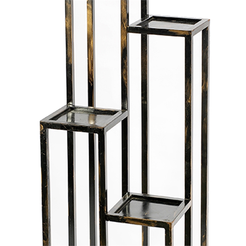 Benjara 4 Tier Cast Iron Frame Plant Stand with Tubular Legs- Black and Gold