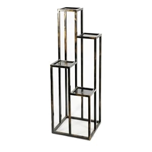 Benjara 4 Tier Cast Iron Frame Plant Stand with Tubular Legs- Black and Gold