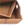 Benjara Rectangular Wooden Serving Tray with Cut Out Handles (Set of 3)- Brown