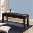 Benjara Button Tufted Faux Leather Upholstered Wooden Bench- Espresso Brown