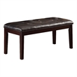 Benjara Button Tufted Faux Leather Upholstered Wooden Bench- Espresso Brown