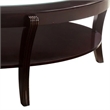 Benjara Oval Wooden Cocktail Table with Glass Insert & Open Shelf-Espresso Brown