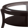 Benjara Oval Wooden Cocktail Table with Glass Insert & Open Shelf-Espresso Brown
