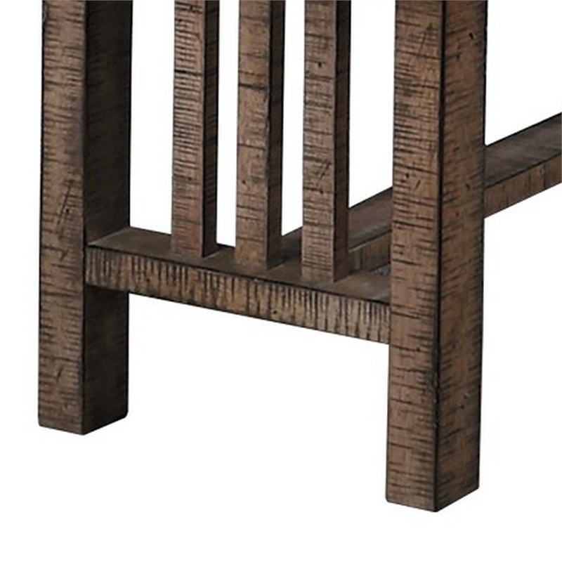 Benjara Rectangular Grained Wooden Bench with Slatted Side Panels- Brown