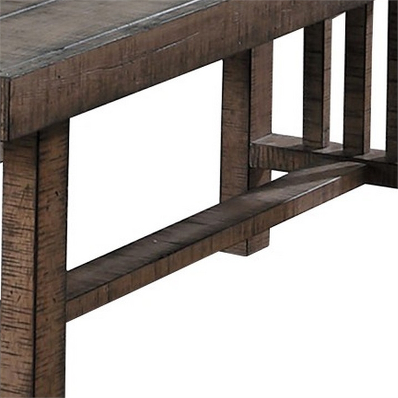 Benjara Rectangular Grained Wooden Bench with Slatted Side Panels- Brown