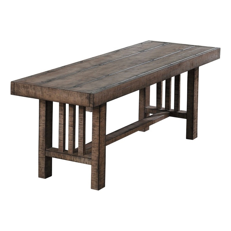 Benjara Rectangular Grained Wooden Bench with Slatted Side Panels- Brown