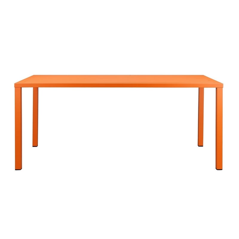 Benjara Slatted Top Metal Dining Table with Straight Legs- Orange