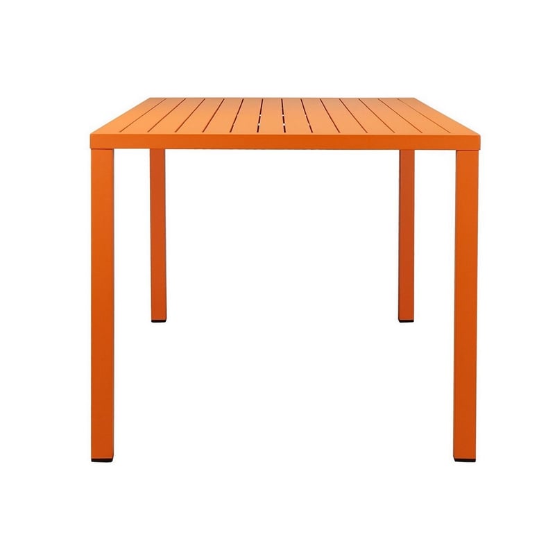 Benjara Slatted Top Metal Dining Table with Straight Legs- Orange