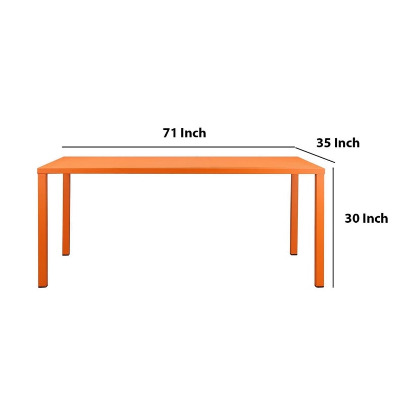 Benjara Slatted Top Metal Dining Table with Straight Legs- Orange