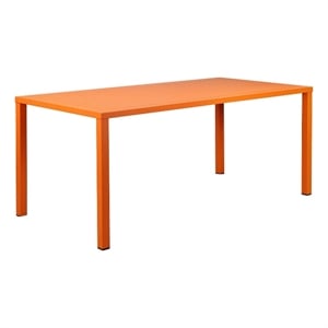 Benjara Slatted Top Metal Dining Table with Straight Legs- Orange