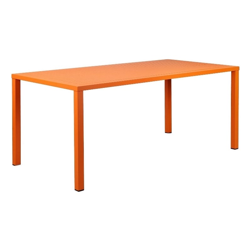 Benjara Slatted Top Metal Dining Table with Straight Legs- Orange