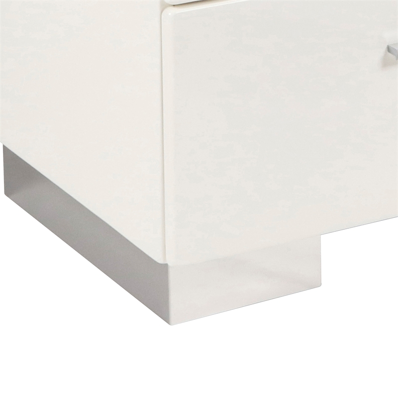 Benjara 2 Drawer Wooden Nightstand with Metal Base and Bar Handles- White
