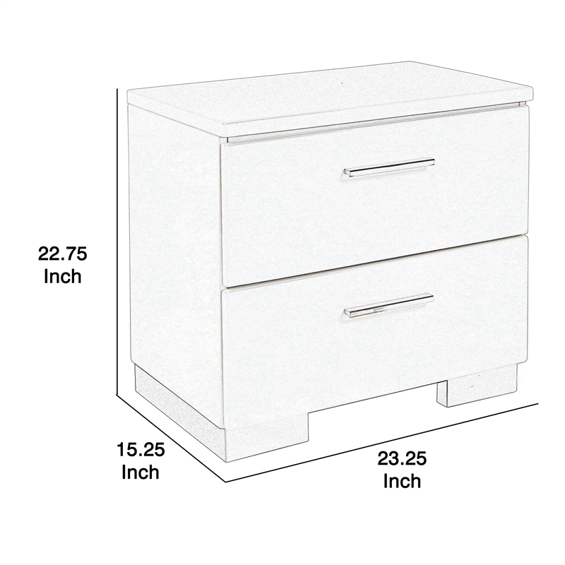 Benjara 2 Drawer Wooden Nightstand with Metal Base and Bar Handles- White